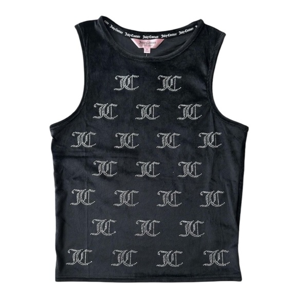 Juicy Couture Y2K Top Womens Medium Velvet Crush Embellished Bling All Over Logo - Picture 1 of 5